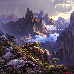 禅境山峰群山国画油画