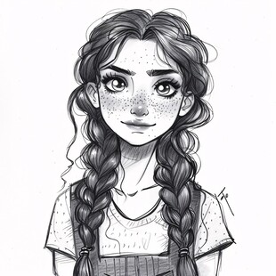 插画头像长辫子女孩