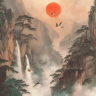 古典古风复古迎客松