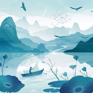 山水行舟插画