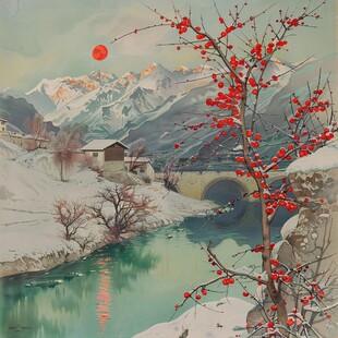 雪景山水插画