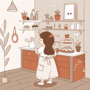 客厅的插画女孩