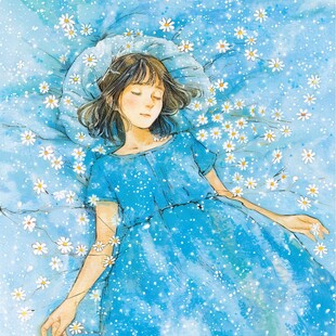 手绘雪地上睡着的女孩