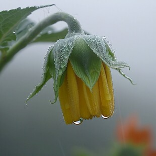 菊花丝丝沾雨珠