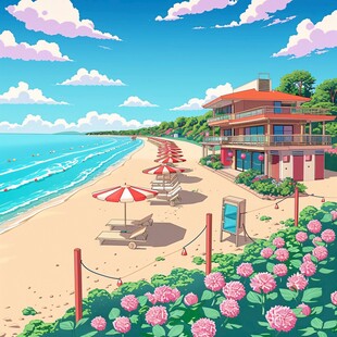 夏日海镇背景