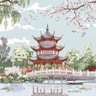 插画爱晚亭