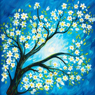 开花的树油画
