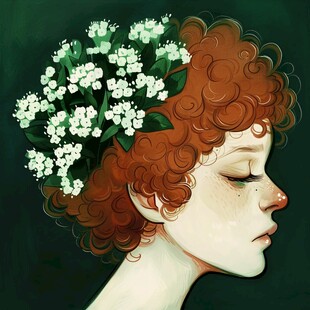 墨绿色女孩插画