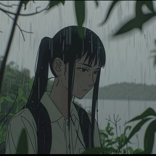 雨中撑伞的少女