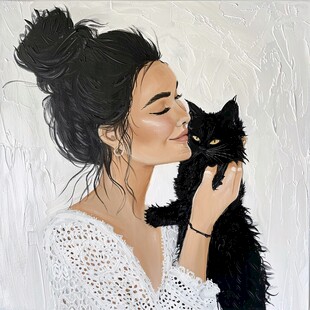 抱猫美女猫插画