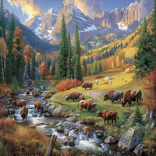 动物风景油画