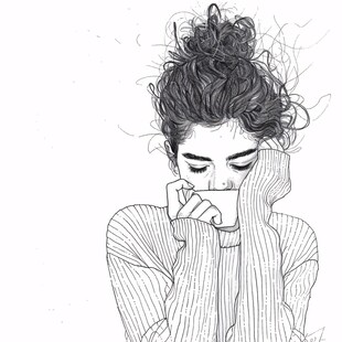 女孩黑白线条图
