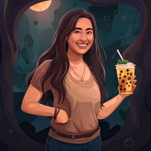 人物奶茶插画