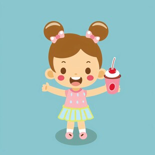 喝奶茶的小姑娘