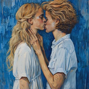 羞涩爱情现代油画