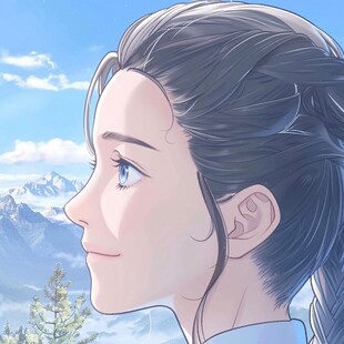 美女遥看雪山