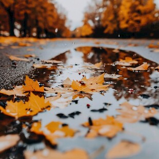 秋雨街道落叶