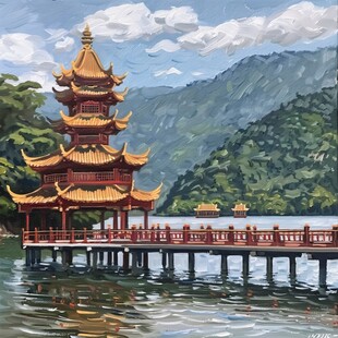 插画爱晚亭