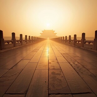 亭台楼阁旭日东升