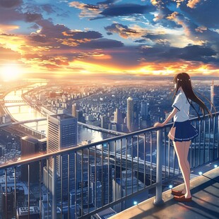 坐栏杆上的少女