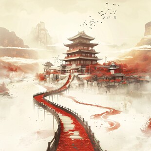 楼阁仙景插画