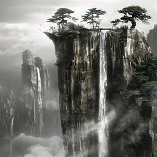 山水深渊建筑立体画