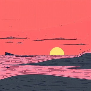 海上落日插画