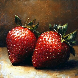 手绘草莓油画