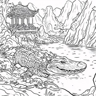 鳄渡秋风地标插画