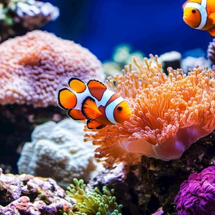 ai创作图豫园龙年花珊瑚小丑鱼 水族馆里的小丑鱼 红白小丑鱼 红海