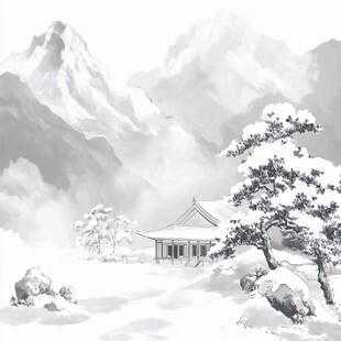 雪景山水插画