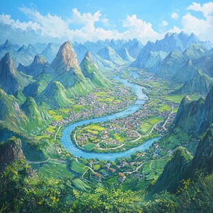 融水县风光插画