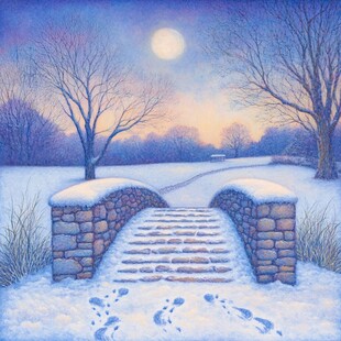 手绘雪夜风景无框画