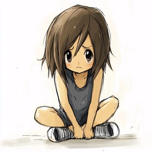 蹲在地上的女孩