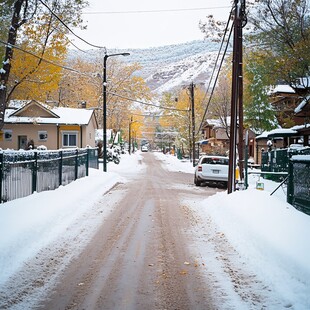 昏黄的雪景街道