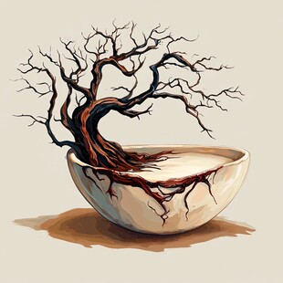 瓦罐枯树枝中国风陈列