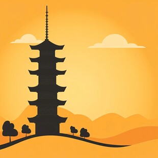 宝光塔地标插画