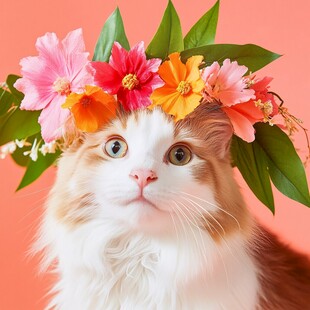 猫咪与鲜花