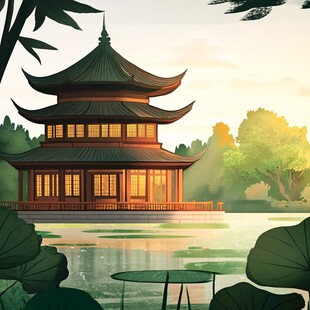 爱晚亭插画