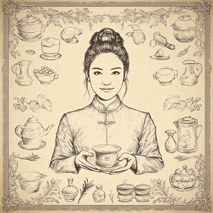 手绘茶女