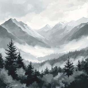手绘山林风光