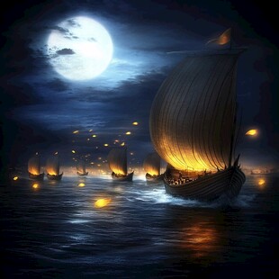 海洋大海月光帆船