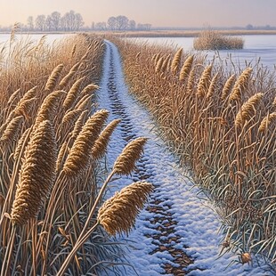 雪地光影芦苇荡