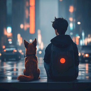 人与宠物背影