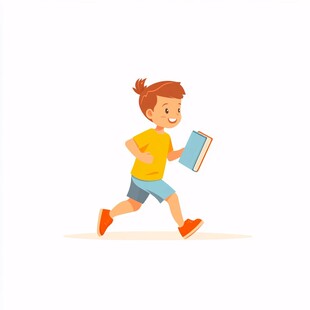 手绘奔跑上学的少年
