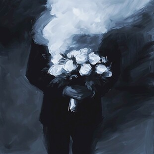 捧花蓝的女孩插画