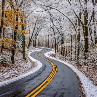 林间公路雪景