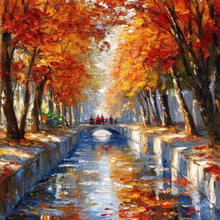 唯美秋天风景油画
