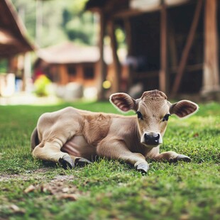 草地上趴着的小牛