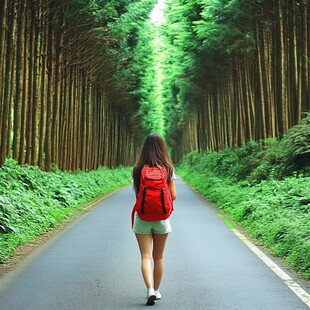 林荫小道美女背影